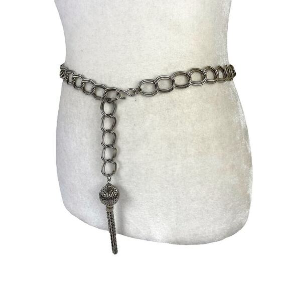 VTG Retro Silver Belt Metal Link Chain Belt Tassel Charm - Picture 11 of 15